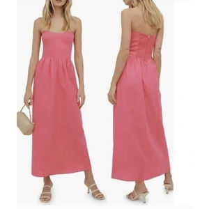 Reformation Fettuccine Sweetheart Neck Strapless Linen Dress Snapdragon pink
